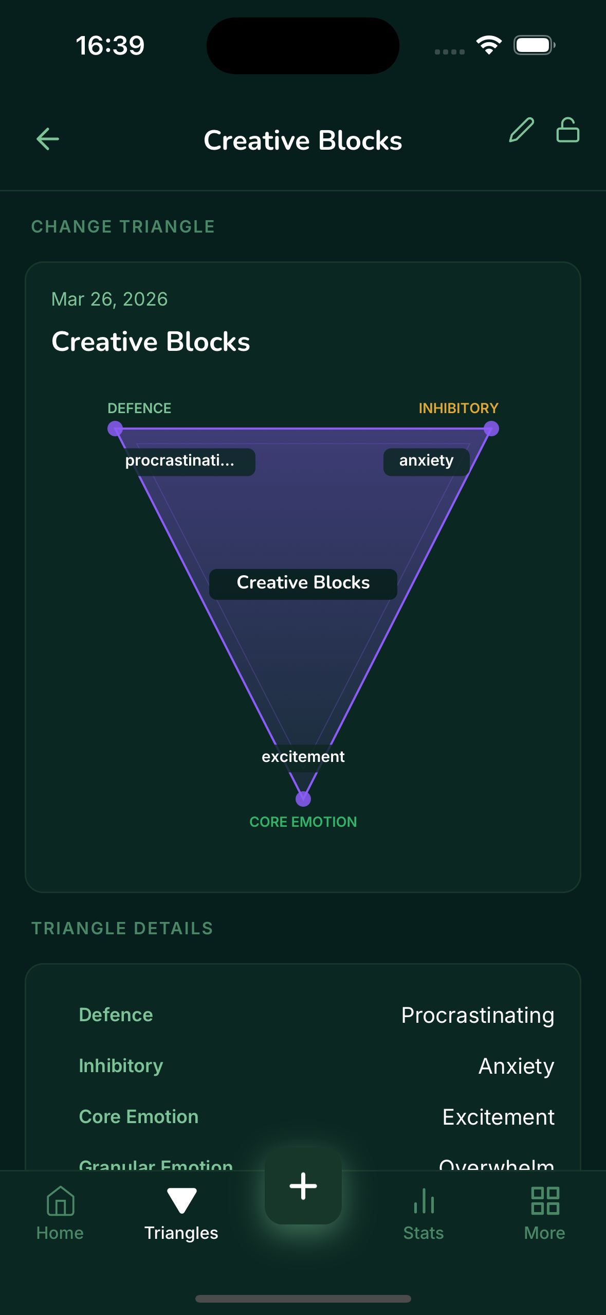 Aemote mobile app showing a Change Triangle entry